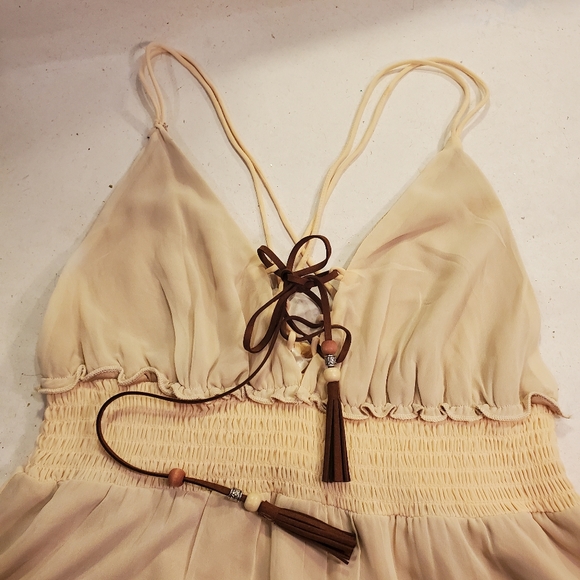 Wet Seal Boho Dress Ruffle Tiered Sleeveless Cream babydoll dress Medium - Picture 5 of 13